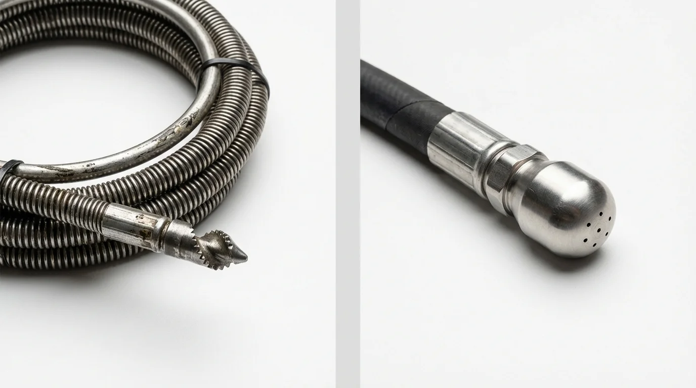 Drain snake cable and hydro jetting nozzle used for drain cleaning in Salinas, PR